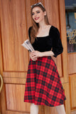 Black Velvet Splicing Plaid Vintage Dress