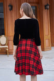 Black Velvet Splicing Plaid Vintage Dress