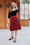 Black Velvet Splicing Plaid Vintage Dress