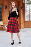 Black Velvet Splicing Plaid Vintage Dress