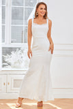 White Straps Mermaid Bridal Party Dress with Lace