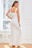 White Straps Mermaid Bridal Party Dress with Lace