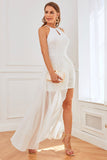 White Open Back Lace Bridesmaid Party Dress