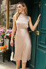 Load image into Gallery viewer, Slim High Neck Burgundy Wedding Guest Party Dress