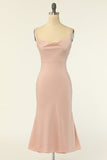 Sheath Spaghetti Straps Blush Bridesmaid Dress