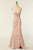 Load image into Gallery viewer, Mermaid One Shoulder Blush Long Bridesmaid Dress with Ruffles