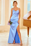 Peach Sheath Long Bridesmaid Dress with Slit