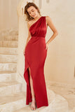 Burgundy One Shoulder Long Bridesmaid Dress