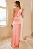 Peach One Shoulder Bridesmaid Dress with Ruffles