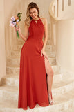 Rust Brown Open Back Bridesmaid Dress