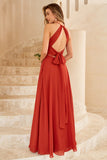 Rust Brown Open Back Bridesmaid Dress