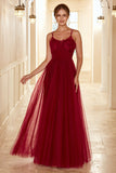 Burgundy Long Bridesmaid Dress with Lace