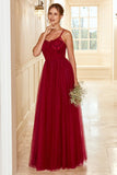 Burgundy Long Bridesmaid Dress with Lace