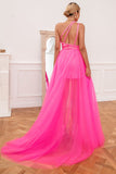 Hot Pink Detchable Train Formal Dress