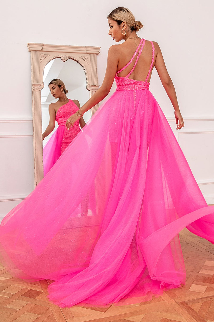 green emerald velvet dress Honey Couture ZOEY Magenta Hot Pink Sequin Corset Lace Up Formal Dress main image 1