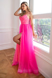 Fuchsia Detachable Train Sequin Formal Dress