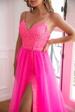 Fuchsia Detachable Train Sequin Formal Dress