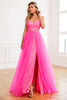 Load image into Gallery viewer, Fuchsia Detachable Train Sequin Formal Dress