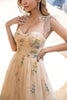 Load image into Gallery viewer, A Line Spaghetti Straps Champagne Formal Dress with Embroidery