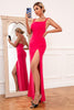 Load image into Gallery viewer, Sheath Spaghetti Straps Fuchsia Long Formal Dress with Split Front