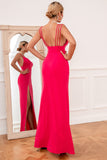 Sheath Spaghetti Straps Fuchsia Long Formal Dress with Split Front