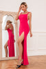 Load image into Gallery viewer, Sheath Spaghetti Straps Fuchsia Long Formal Dress with Split Front