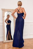 Sheath Spaghetti Straps Royal Blue Party Dress with Split Front