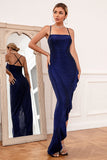 Sheath Spaghetti Straps Royal Blue Party Dress with Split Front