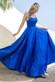 Royal Blue Backless Satin Formal Dress