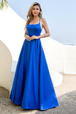 Royal Blue Backless Satin Formal Dress