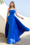 Royal Blue Backless Satin Formal Dress