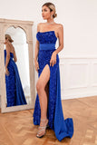 Royal Blue Sequins Strapless Formal Dress