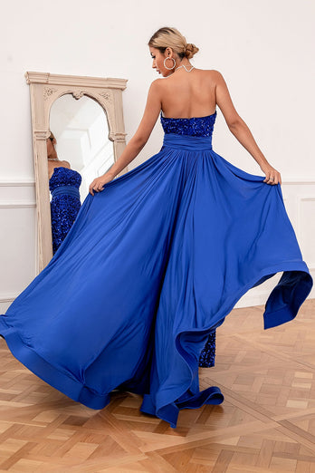 Royal Blue Sequins Strapless Formal Dress