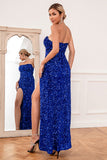 Royal Blue Sequins Strapless Formal Dress