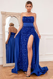 Royal Blue Sequins Strapless Formal Dress