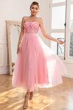 Gorgeous A Line Strapless Pink Formal Dress with Appliques