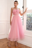 Gorgeous A Line Strapless Pink Formal Dress with Appliques