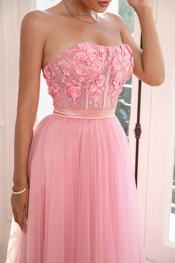Gorgeous A Line Strapless Pink Formal Dress with Appliques