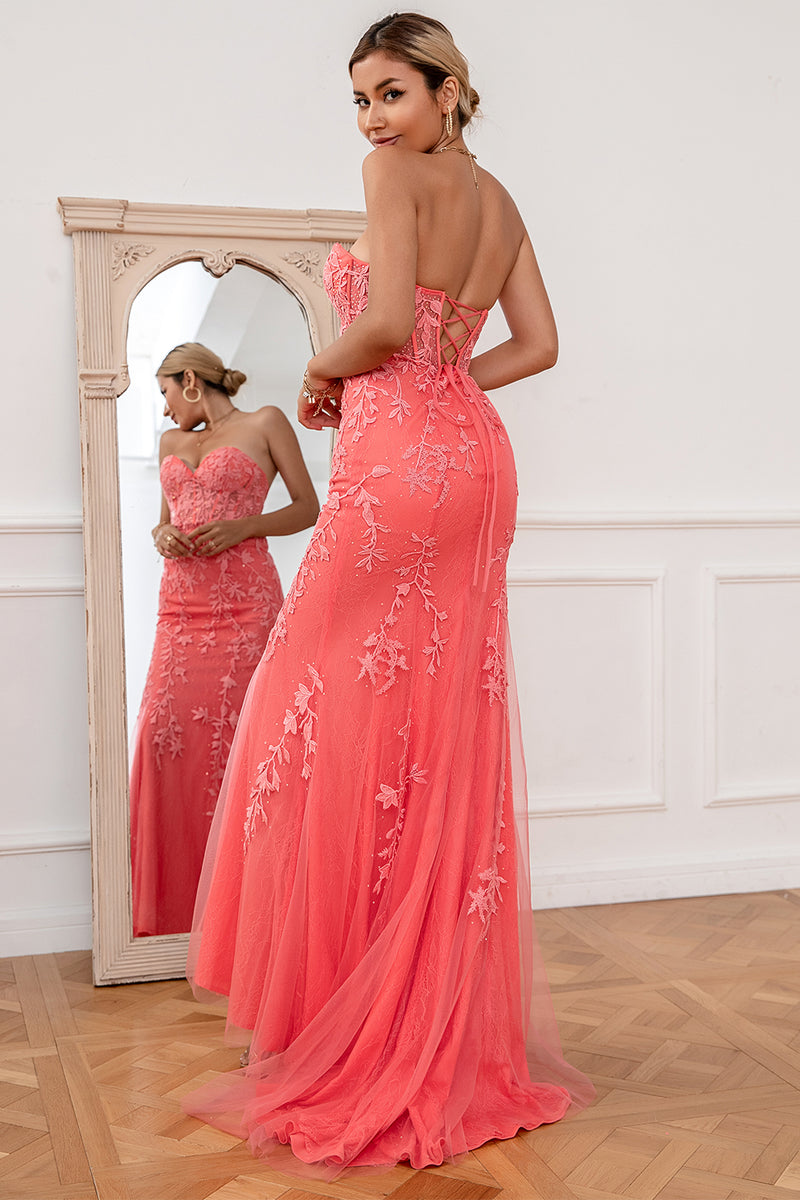 Load image into Gallery viewer, Coral Applique Tulle Formal Dress