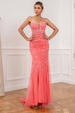 Coral Applique Tulle Formal Dress