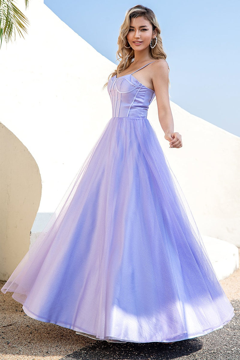 Load image into Gallery viewer, Purple Tulle A-line Formal Dress