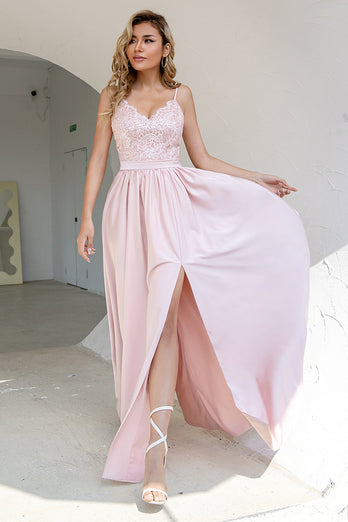 Blush Sequins Formal Dress with Slit