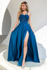 Load image into Gallery viewer, Blue Spaghetti Straps Formal Dress with Lace