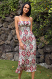 Red Printed Spaghetti Straps Sheath Summer Dress