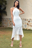 Sheath Halter White Wedding Guest Party Dress