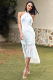 Sheath Halter White Wedding Guest Party Dress