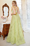 A Line Spaghetti Straps Light Green Tulle Plus Size Prom Dress