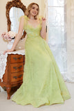 A Line Spaghetti Straps Light Green Tulle Plus Size Prom Dress