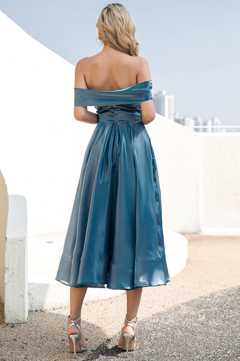 Load image into Gallery viewer, Princess A Line Off the Shoulder Grey Blue Formal Party Dress
