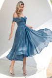 Princess A Line Off the Shoulder Grey Blue Formal Party Dress